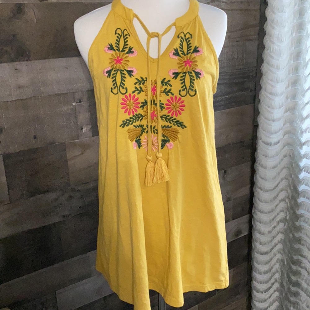 NWT Mustard Yellow Embroidered Tank Top